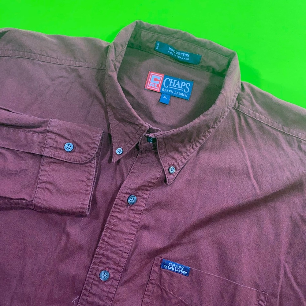 Chaps Ralph‎ Lauren Mens XL Burgundy Maroon Cotton Long Sleeve Button Down Shirt